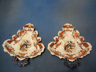 A pair of 19th Century Masons Patented Ironstone china "Maple Leaf" shaped hors d'eouvres dishes decorated pagodas, the reverse with purple Masons Ironstone mark 10"