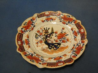 Ensuite with the foregoing lots - 8 Masons Ironstone Patented china plates, decorated pagodas, the reverse with purple Masons mark, 9" (4 with chips to rim) 80-120 