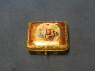 A 19th Century "Berlin" rectangular porcelain trinket box with hinged lid, decorated classical figures 3"