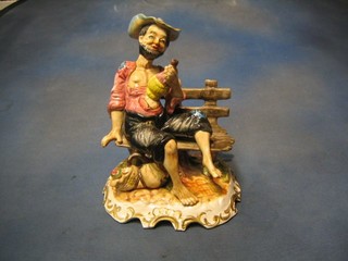 A Capo di Monte figure of a seated inebriated gentleman, the base marked Capo di Monte Made it Italy 12"
