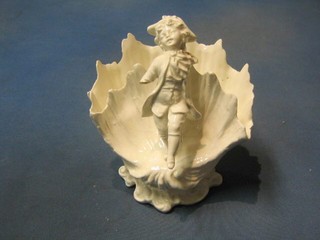 A 19th Century white porcelain scalloped shaped vase decorated a figure of a gentleman 6" (f)