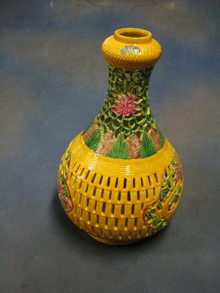 An Eastern pierced Majolica style vase 14"