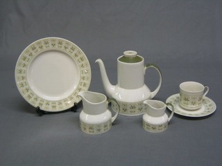 A 77 piece Royal Doulton Samarra pattern dinner service comprising 13" oval meat plate, 2 - 10" tureens and covers, sauce boat and stand, 6 - 11" dinner plates, 5 - 9" side plates, 10 - 7" tea plates, 6 - 7" soup bowls (light contact marks), 6 - 5 1/2" cereal bowls, 4" milk jug, 4" sugar bowl, 11 - 6" saucers, 12 tea cups (1 cracked), 7" coffee pot, 2" sugar bowl, 3" cream jug, 6 coffee cans and saucers (1 cracked) and a twin handled bread plate