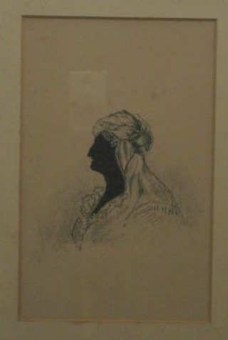 A  19th Century silhouette "Bonnetted Lady" reverse marked Anne Mrs Birch and with letter 8" x 5"