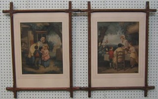 A pair of 19th Century Pears coloured prints "The Cottage Door and The School Door" 14" x 11" contained in Cambridge frames