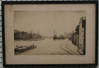 J H Ludgate, an etching "The Pool of London" 6" x 10"