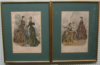 A pair of 19th Century French coloured fashion plates  13" x 9"