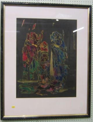 A modern art study "Three Standing Figures" 25" x 19"