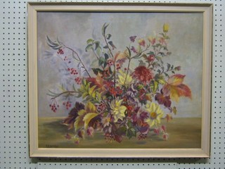 K M Harfield, still life study "Floral Arrangement" 19" x 23"