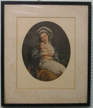 A  19th Century coloured print "Mother and Daughter" 14" oval