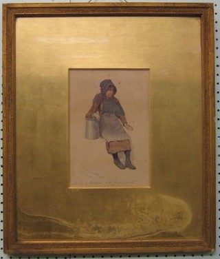C E Shaw, watercolour drawing "Welsh Girl" the base marked To F G Patterson with compliments 10" x 7"