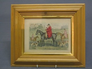 A reproduction coloured hunting print "Simon Harvey Side and His Hounds" 12" x 6"
