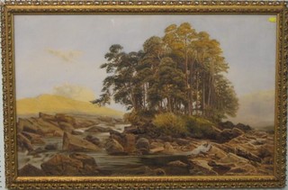 A 19th/20th Century watercolour drawing "Scottish Scene with Rocky Torrent and Trees" 23" x 27"