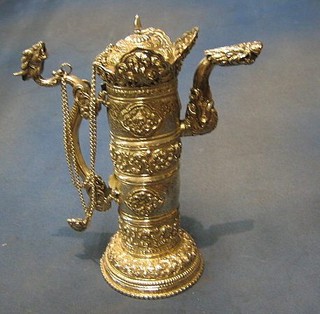 An Eastern embossed silver coffee pot with dragon handle 10"  29 ozs