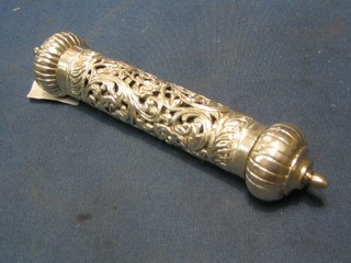 An Eastern pierced silver parchment or scroll holder 4"