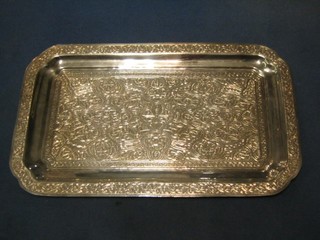 An Eastern rectangular engraved silver tray 13", 16 ozs