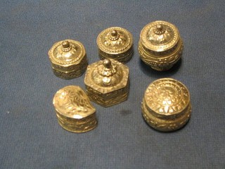 6 various miniature Eastern embossed silver circular trinket boxes