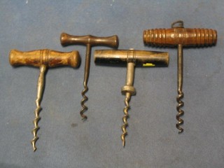 4 19th Century steel corkscrews
