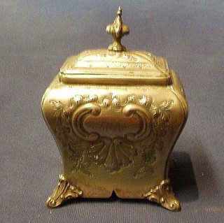 A Victorian embossed Britannia metal tea caddy with hinged lid 4"