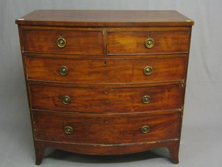 A 19th Century mahogany bow front chest of 2 short and 3 long drawers raised on bracket feet 40"
