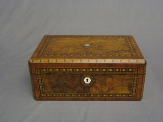 A handsome 19th Century figured walnut writing slope with hinged lid and parquetry banding 14"