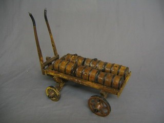A 19th Century wooden model of a dray with 6 barrels