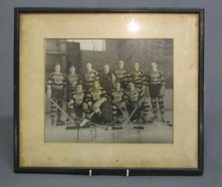 A 1930's signed black and white photograph of Brighton Tiger's ice hockey team 7" x 9"
