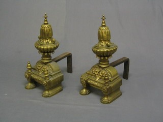 A handsome pair of 19th Century French gilt Ormolu fire dogs in the form of lidded urns  (1f)