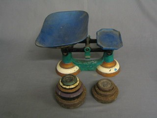 A pair of domestic pan scales and weights