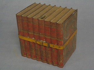 A Huntley & Palmer biscuit tin in the form of 8 red leather bound books, contained in a simulated leather strap 6" (some paint loss)