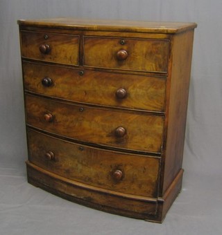 A Victorian mahogany bow front chest of 2 short and 3 long drawers with tore handles 40" (split to top)