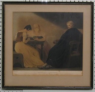An 18th/19th Century coloured print "Milton and His Daughters" 11" x 12" contained in a Hogarth frame