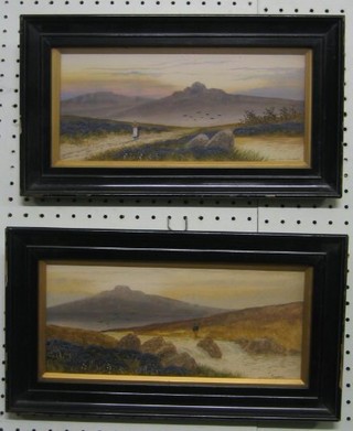 Alfred Grahanie, a pair of 19th Century watercolours "Moorland Studies with Figures" 6" x 12" in ebony frames