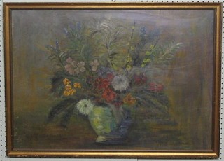 M Collin, oil painting on board, impressionist study "Vase of Flowers" 21" x 29"