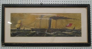 A 19th Century watercolour "P & O Paddle Steamer, Falcon" 8" x 24" monogrammed RS