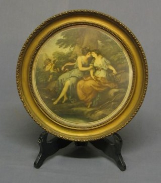 An 18th/19th Century Bartolozzi print "Two Classical Ladies with Cherub" 8" circular