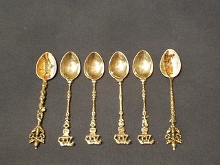 2 Italian silver and enamelled tea spoons and 4 others
