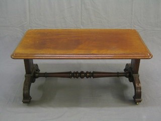 A Victorian mahogany rectangular side table/servery raised on standard end supports with H Framed stretcher 45"