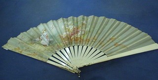A 19th Century fan with ivory sticks (some f)