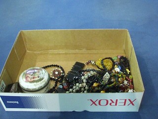 A 19th Century snuff box and a collection of costume jewellery