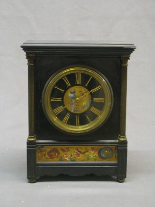 A handsome 19th Century French 8 day striking mantel clock, contained in a black marble architectural case by D Munsey, with Roman numerals, patented winding mechanism