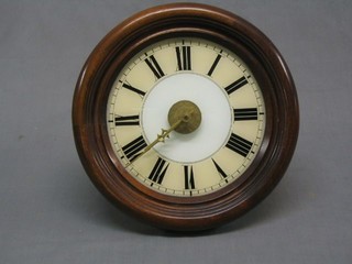 A 19th Century postman's alarm clock with Roman numerals contained in a circular mahogany case 12" 