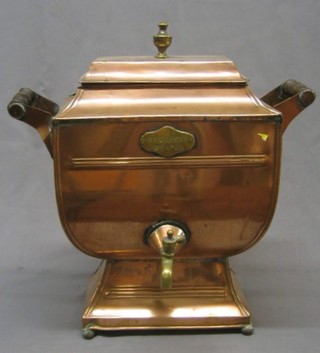 A 19th Century rectangular copper and brass twin handled tea turn marked Hollroyd Chapel