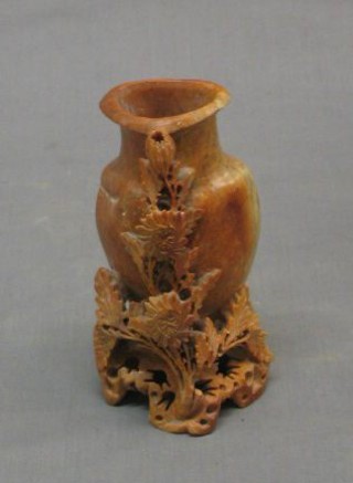 A carved soap stone brush pot 7"