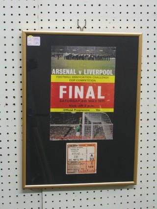 A 1971 Arsenal V Liverpool FA Cup Final framed photocopy of programme with original match ticket