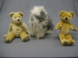 A Merrythought teddybear with articulated limbs, 1 other and a figure of a dog (3)