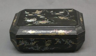 A 19th Century Oriental lozenge shaped lacquered box with hinged lid 13"