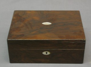 A Victorian rectangular rosewood trinket box with hinged lid 12"