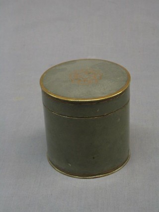 A circular "lead" and copper Oriental caddy and cover, the lid with 4 seal marks, the base with 1 seal mark 4"