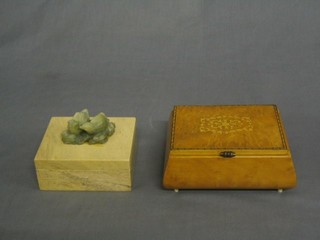 An Oriental hardstone box in the form of 2 birds 5" and a Sorrento musical box